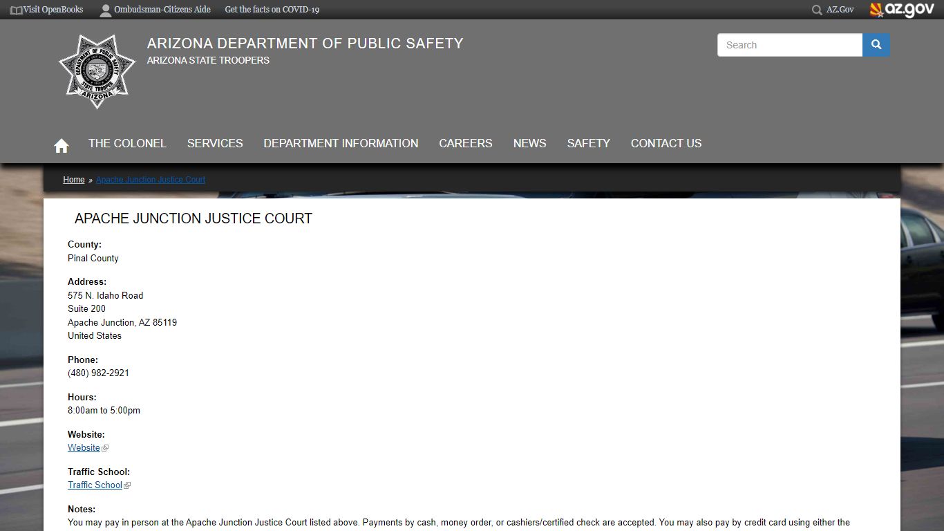 Apache Junction Justice Court | Arizona Department of Public Safety